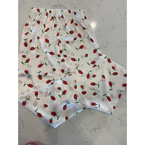 Miss Elaine Intimates Satin Pajamas‎ Set Red Rose Buds Print Women's Size Small - Picture 7 of 9